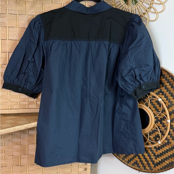 Ulla Johnson Freja Top Twilight Colorblock Blue Black Button Down Top Size 10 - Picture 7 of 7